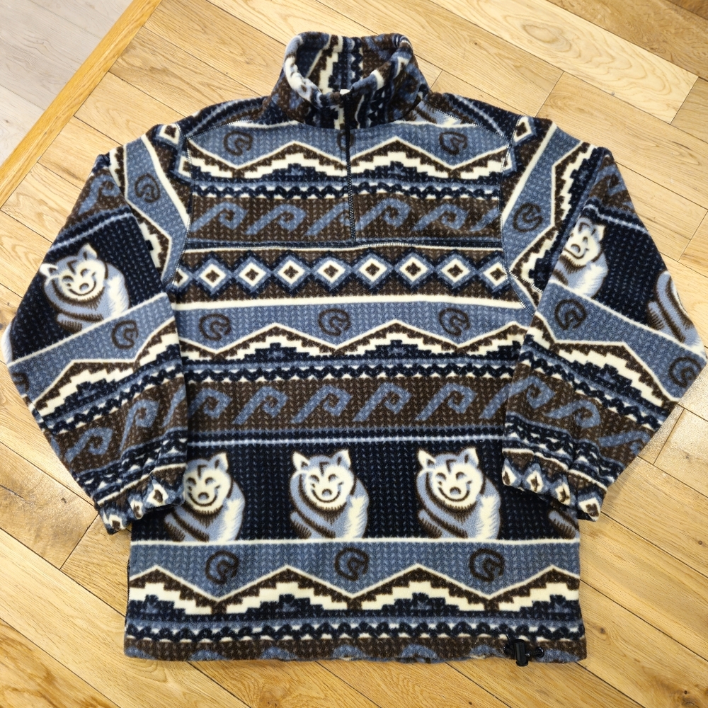 Athletic Works patterned 1/4 Zip Fleece Pullover Size Large Blue Brown White LRG